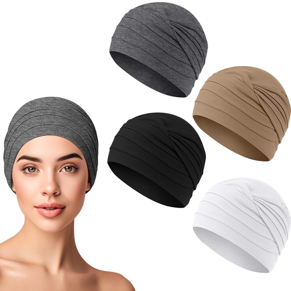 1322 4 Pcs Chemo Headwear Soft Cancer Hats Elastic Cotton Beanies Chemo